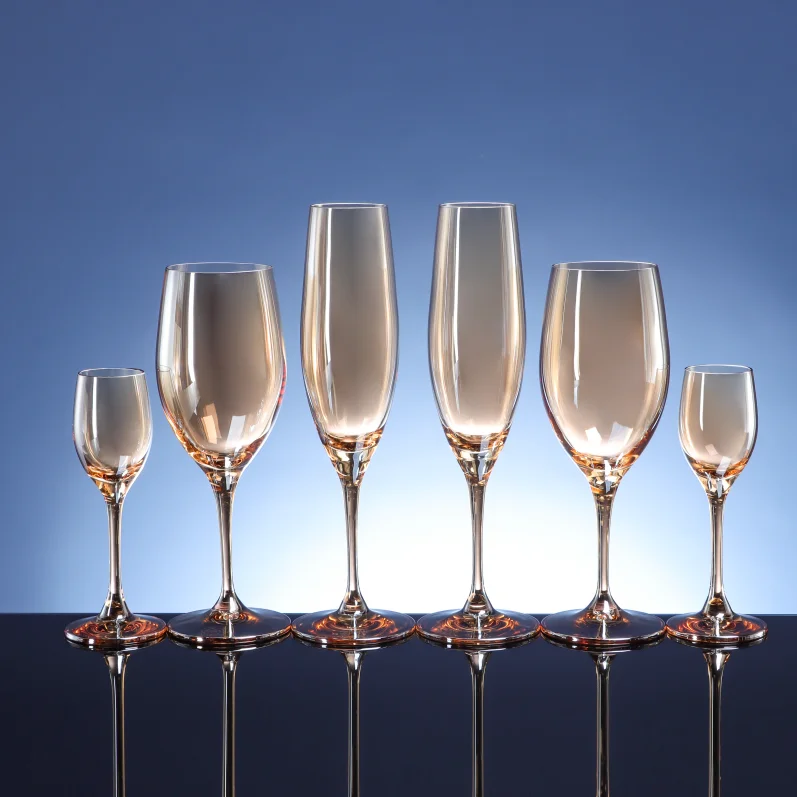 High End Customized Amber Color Crystal Wine glasses Set For Business Gift or Home Decoration