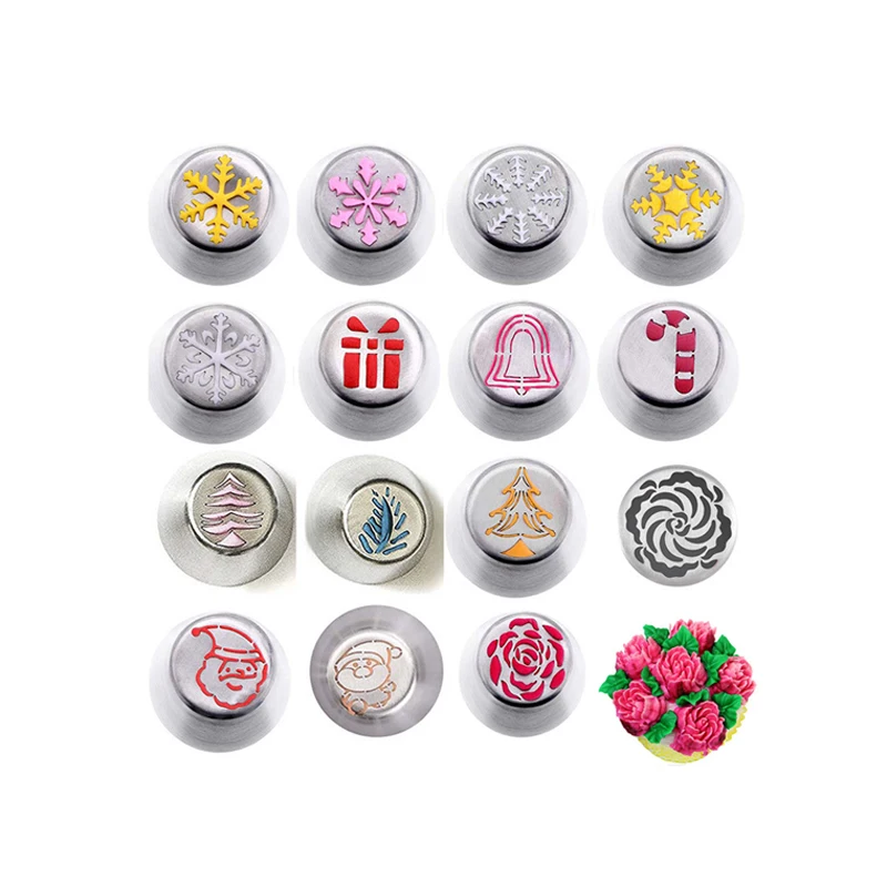 Wholesale Cake cookie Decorating Tools Stainless Steel Russian Icing Piping Nozzles Tips Set Christmas Nozzles Piping Tips