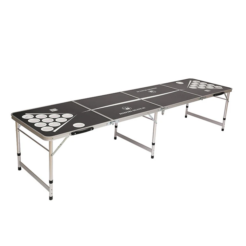 Custom 2.4m Foldable Game Beer Pong Table 8ft Outdoor Aluminium Folding Table Adjustable Picnic Camping Tables With Cup Holes