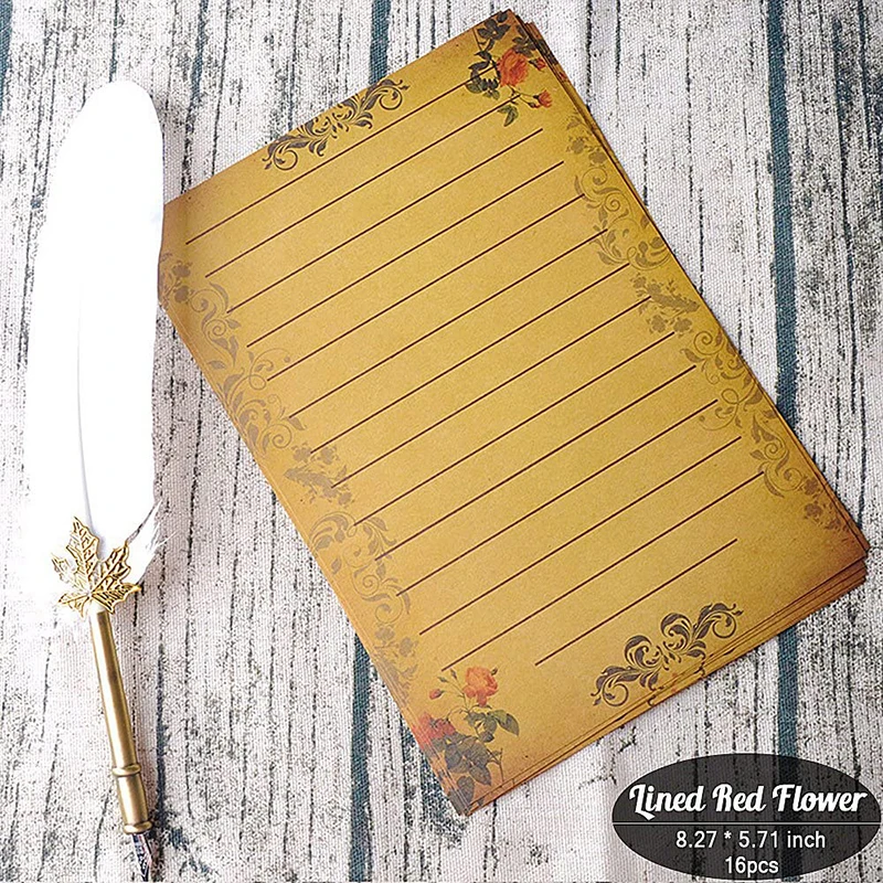 Vintage Stationary Paper Kraft Envelopes Set with Seal Stickers 64pcs Writing Stationery Papers Letter Envelope