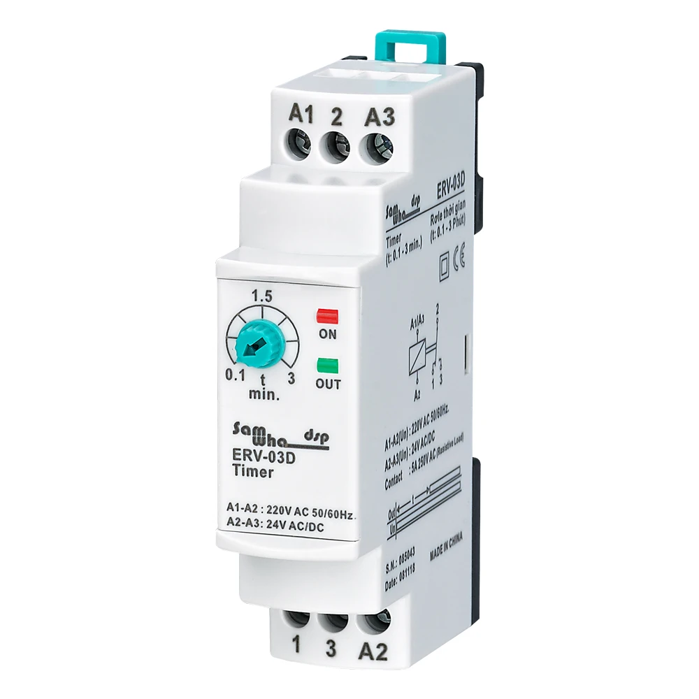 SAMWHA-DSP ERV-03D (0.1-3 Min) On Delay Low Power Resistive Load Single Function Timer Relay
