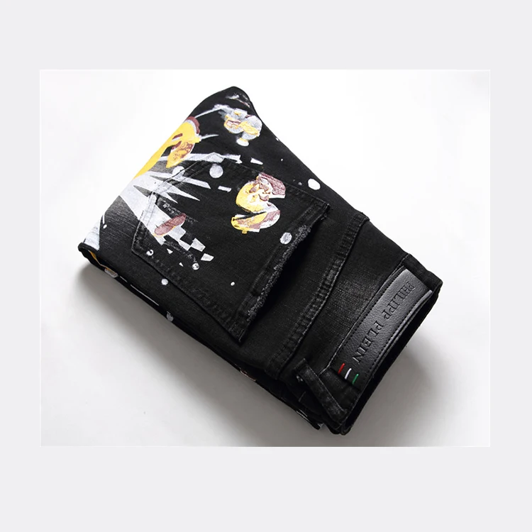 
oem mens graffiti jeans stretch with holes skinny jeans men 2020 