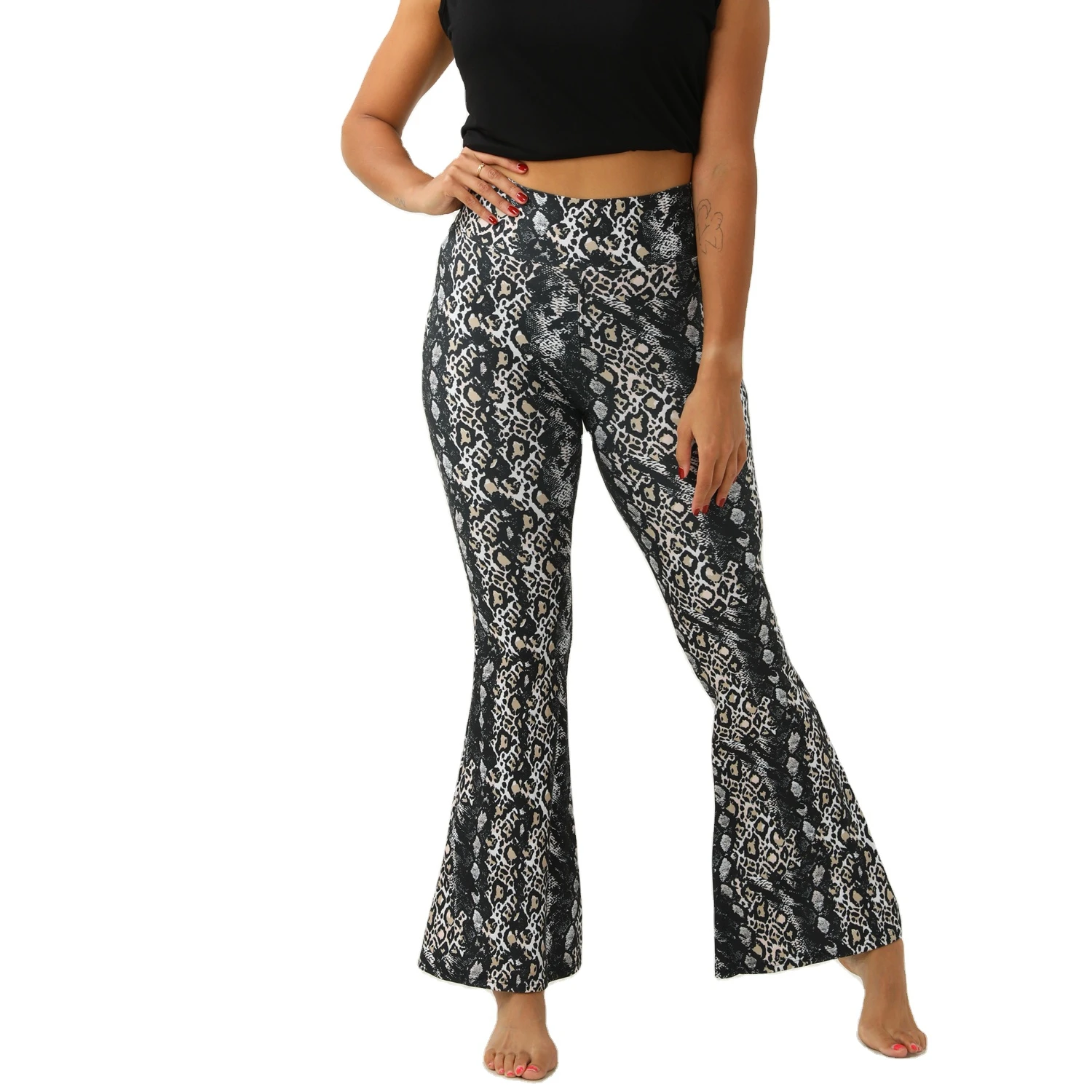 Wildness Snakes Prints Ultra Super Soft Four Ways Stretch Pants Fashion Women Unique Designs Bottom Bell Leggings Flared Pants