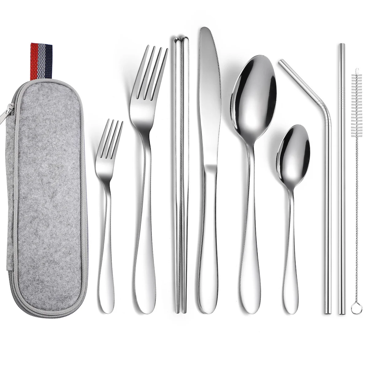 Stainless steel knife fork spoon 9 pcs travel cutlery set camping portable flatware set
