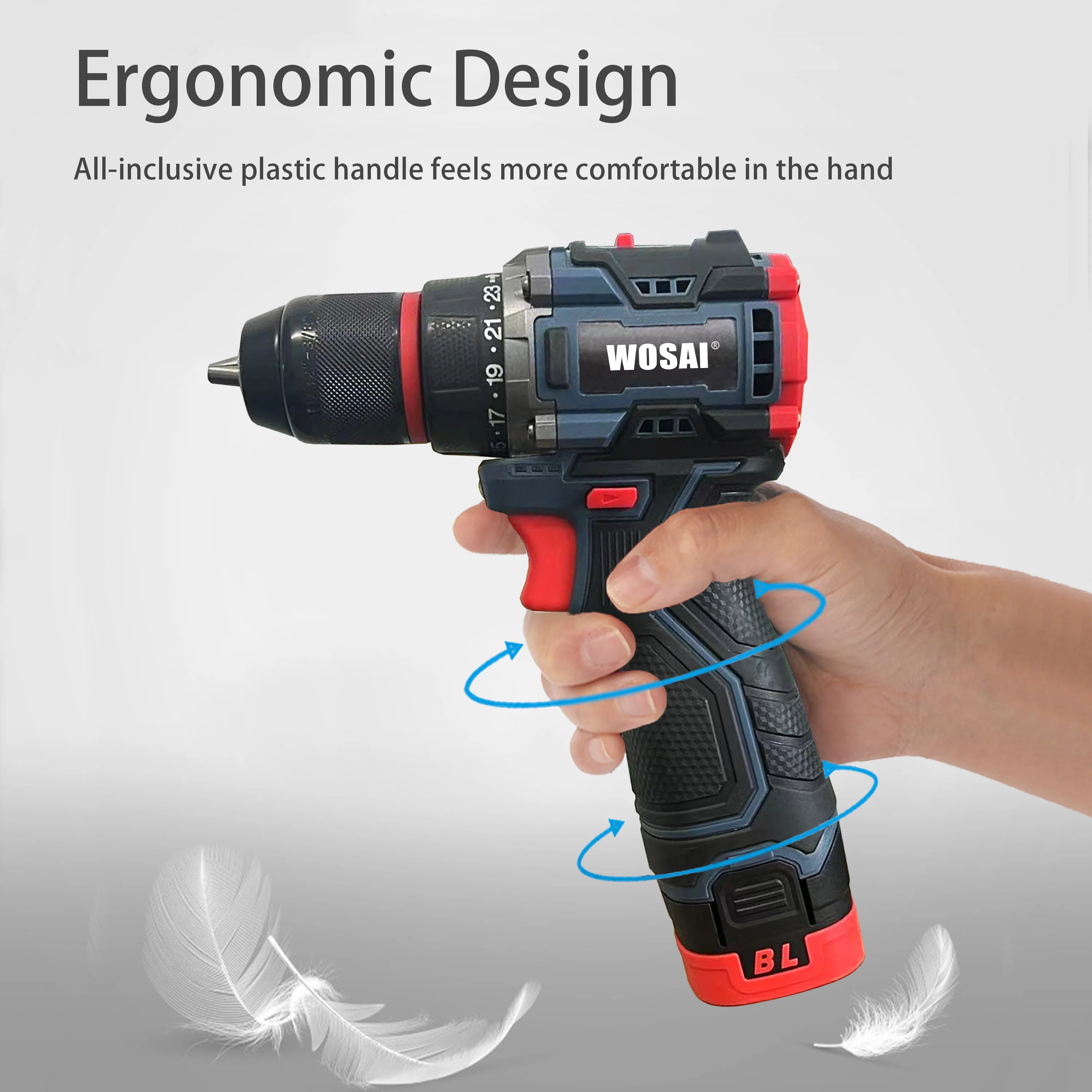 WOSAI 16V 10mm Brushless Cordless Drill Power Tool Brushless Electric Drill