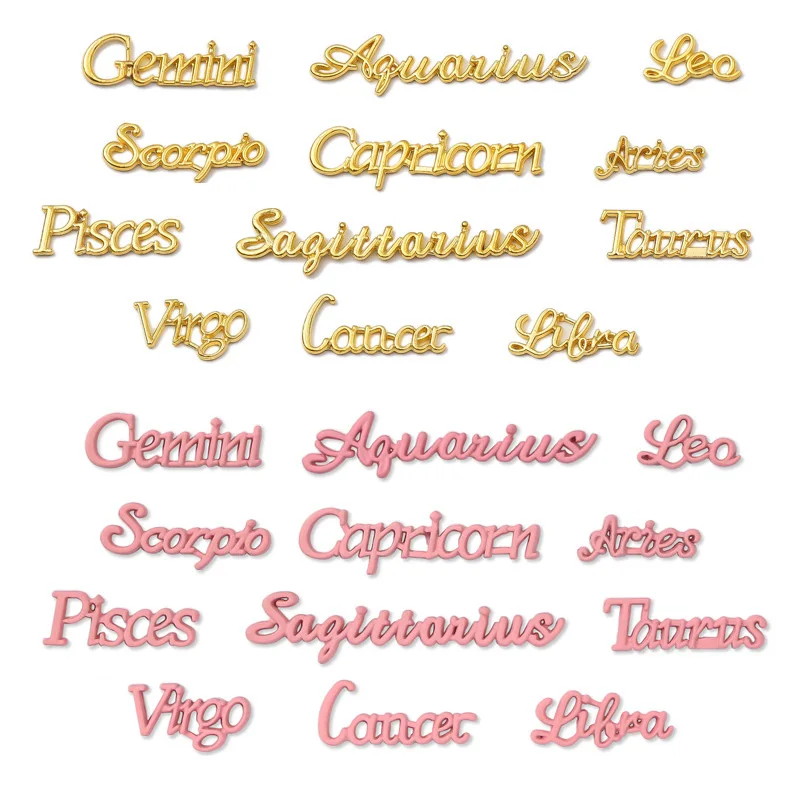 12PCS/Set DIY Gold 3D Metal Alloy Star Signs Decoration Letter 12 Pink Constellation Nail Charms