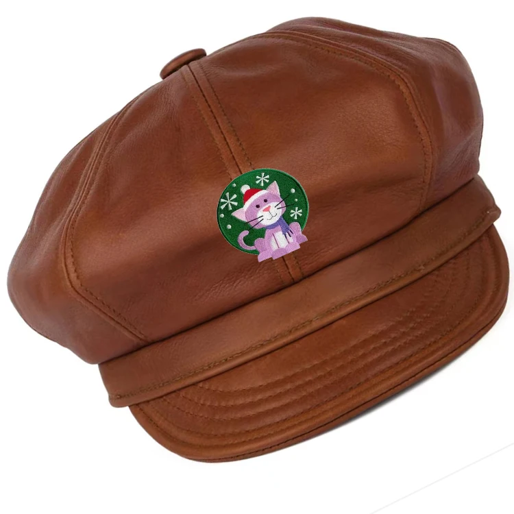 Wholesale PU newsboy Flat Ivy Cap Gatsby Driving Fishing 8 Panel Cabby leather beret hat for men