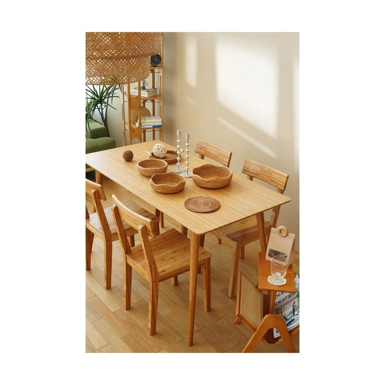 New Design Fashion Dining Table Retro Bamboo Wooden Dining Table And Chair Set
