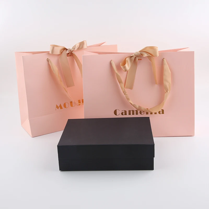 BTO Wholesale White Printed Boutique Matte Black Small Paper Bags For Jewelry