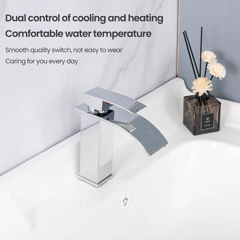 
High Quality Stainless Steel Single Handle Taps One Hole Waterfall Mixer Sinks Faucets Face Bathroom Wash Basin Faucet 