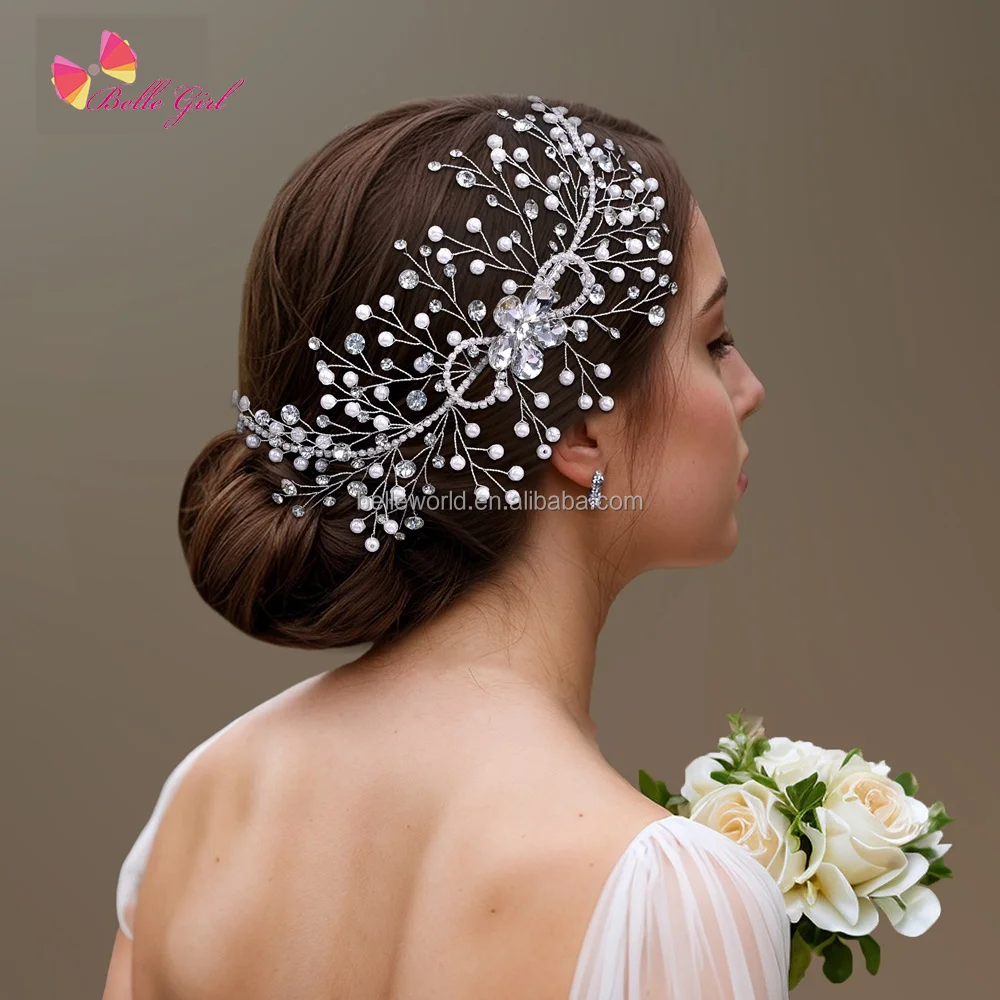 BELLEWORLD Luxury Rhinestone Bridal Hair Comb for wedding hair Accessory Crystal Hair pieces bow bridal accessories for wedding