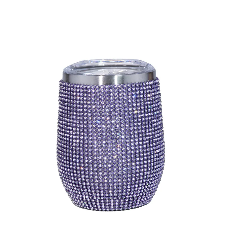 High Quality With Straw Purple Water Tumblers Bling Tumbler Rhinestone Tumbler 12oz