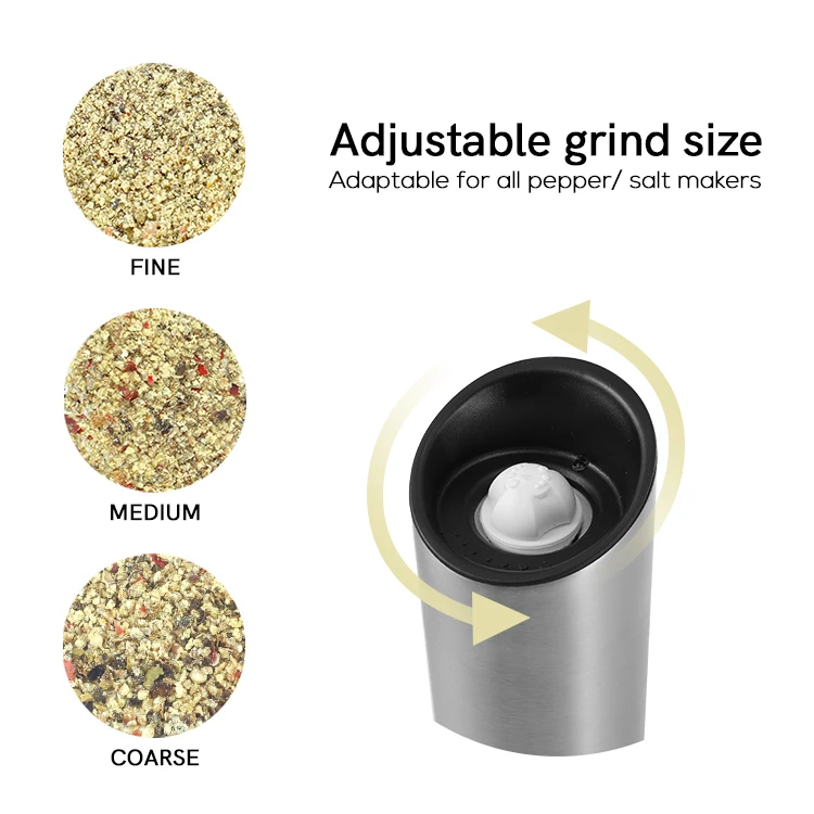 304 Stainless Steel Ceramic Burr Gravity Rechargeable Electric Spice mills set Salt and Pepper with LED Light