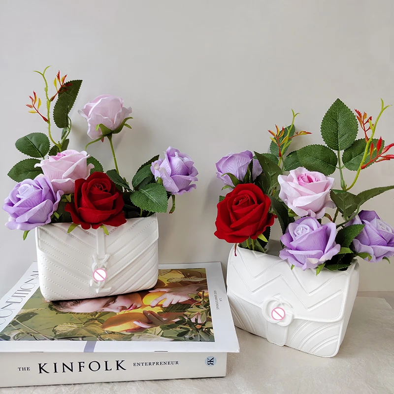 New Design DIY Fashion Women L V Handbag Vase Mould Large Size Luxury Logo Handbag Flower Pot Silicone Mold