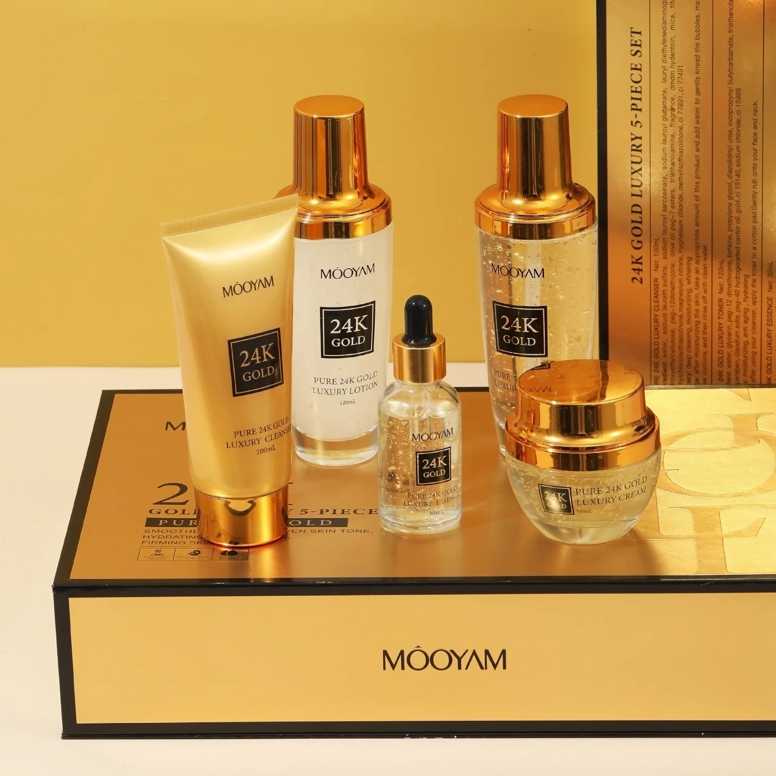 24K Gold Glowing Whitening Facial Kit Women Gold Moisturizing Skin Care Set Face Anti-aging Wrinkle Skin Care Gold Set (new)