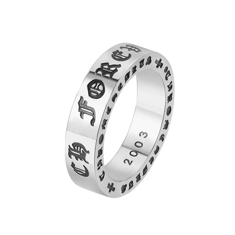 Scripture Personality Religious Belief Ring Cross Six-character Mantra Stainless Steel Silver Ring Men