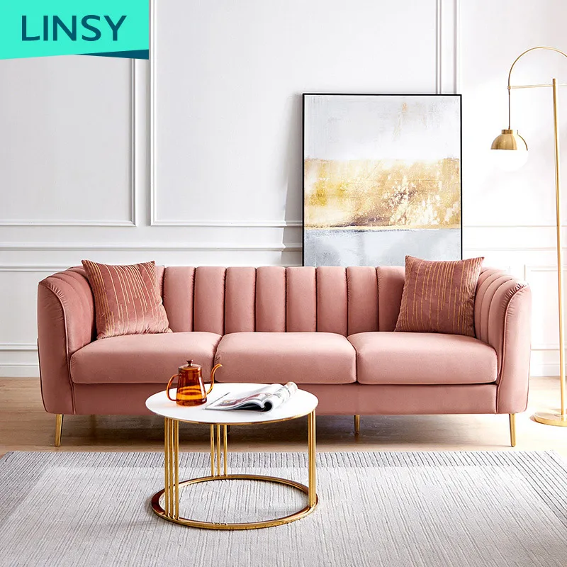 Linsy Italian Modern Sofa Set Furniture Upholstery Blue Pink Velvet Velour Fabric 2 3 4 Seater Living Room Sofa Couch S094