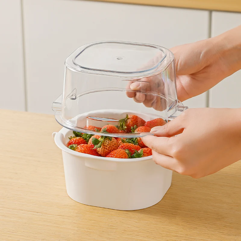 Mini 2 in 1 Kitchen Fruit Basket Vegetable Berry Storage Basket Plastic Double Layered Drain Basket household