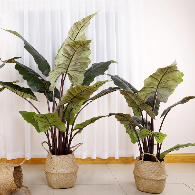 Dripping Guanyin Artificial Trees Potted Alocasia Macrorrhiza Plant Artificial Rainbow Taro Plant Bonsai for home