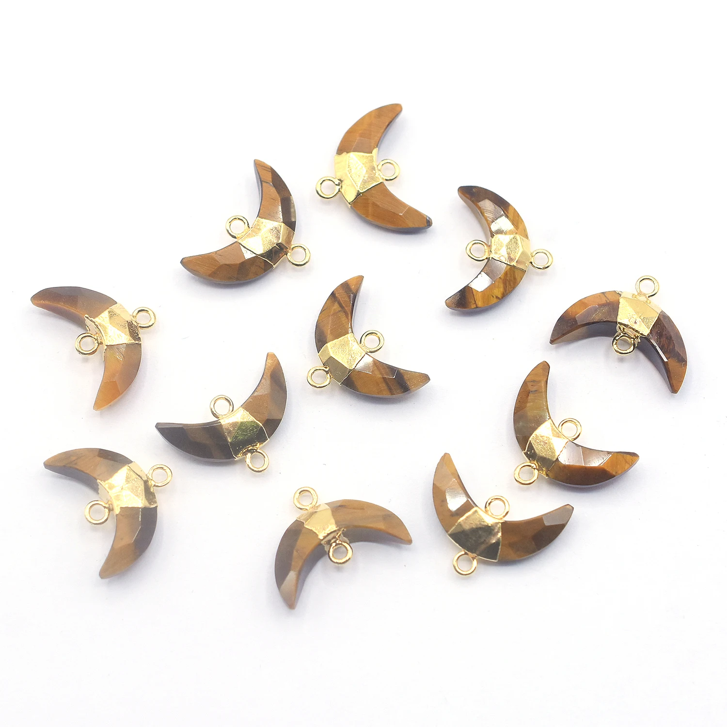 Tiger Eye 15 To 17 MM With Bail Moon Shape Gold Plated Connector