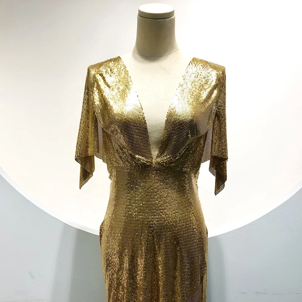 GC062 golden sequin Body Chest V-neck Chain dresses women casual for Women Summer Jewelry.