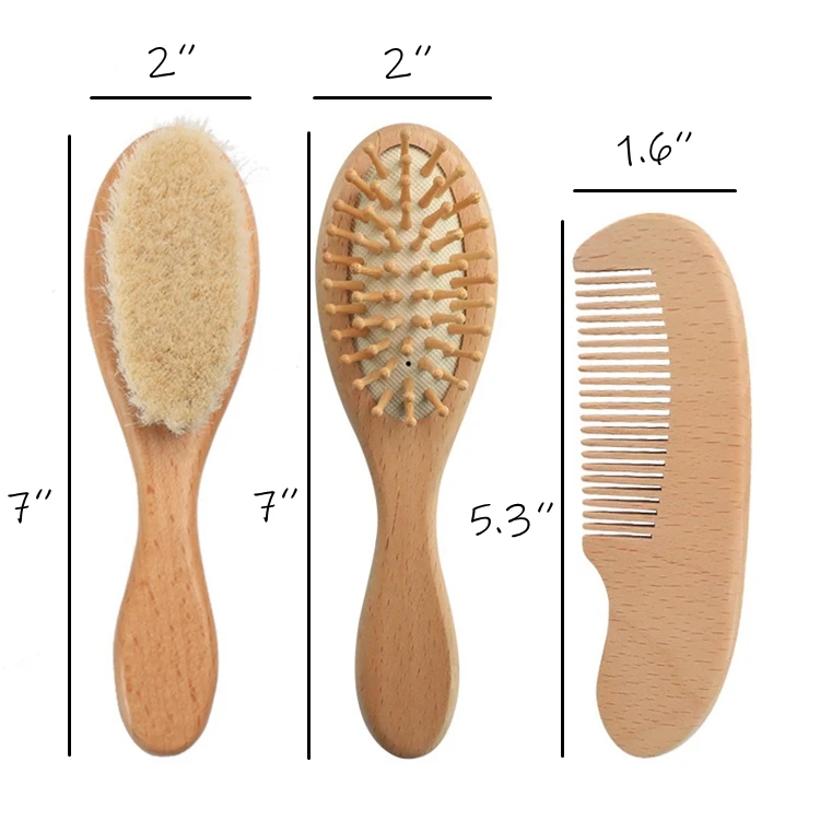 New Arrival Nature Wooden Baby Brush Set Hair Bristle Baby hair Brush wooden baby comb and Natural soft Goat brush set