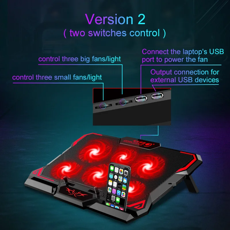 Professional Custom k38 Coolcold notebook computer thin six fan radiator 6 fan  cooling base for laptop