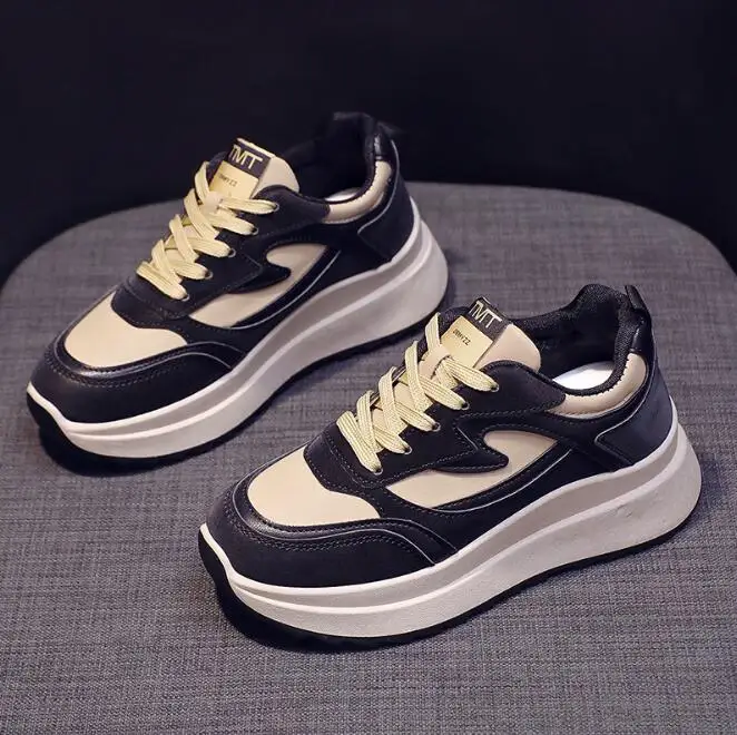 Sneakers Fashion Sport Thick Platform Ladies Leisure Shoes Lace up Comfortable Breathable leather  Shoe for Women