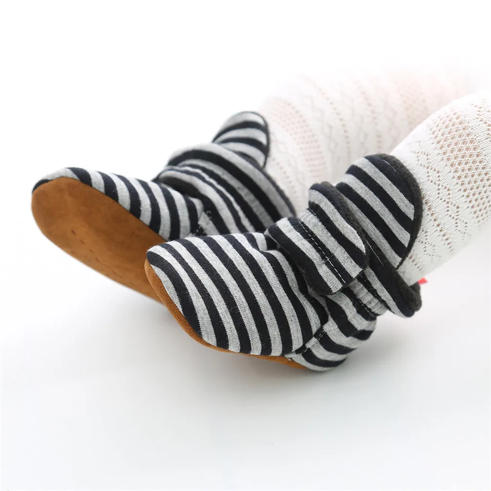 
Baby Shoes For NewBorn Baby Boys Girls Stripe Toddler First Walkers Booties Cotton Comfort Soft Anti-slip Infant Warm Boots 