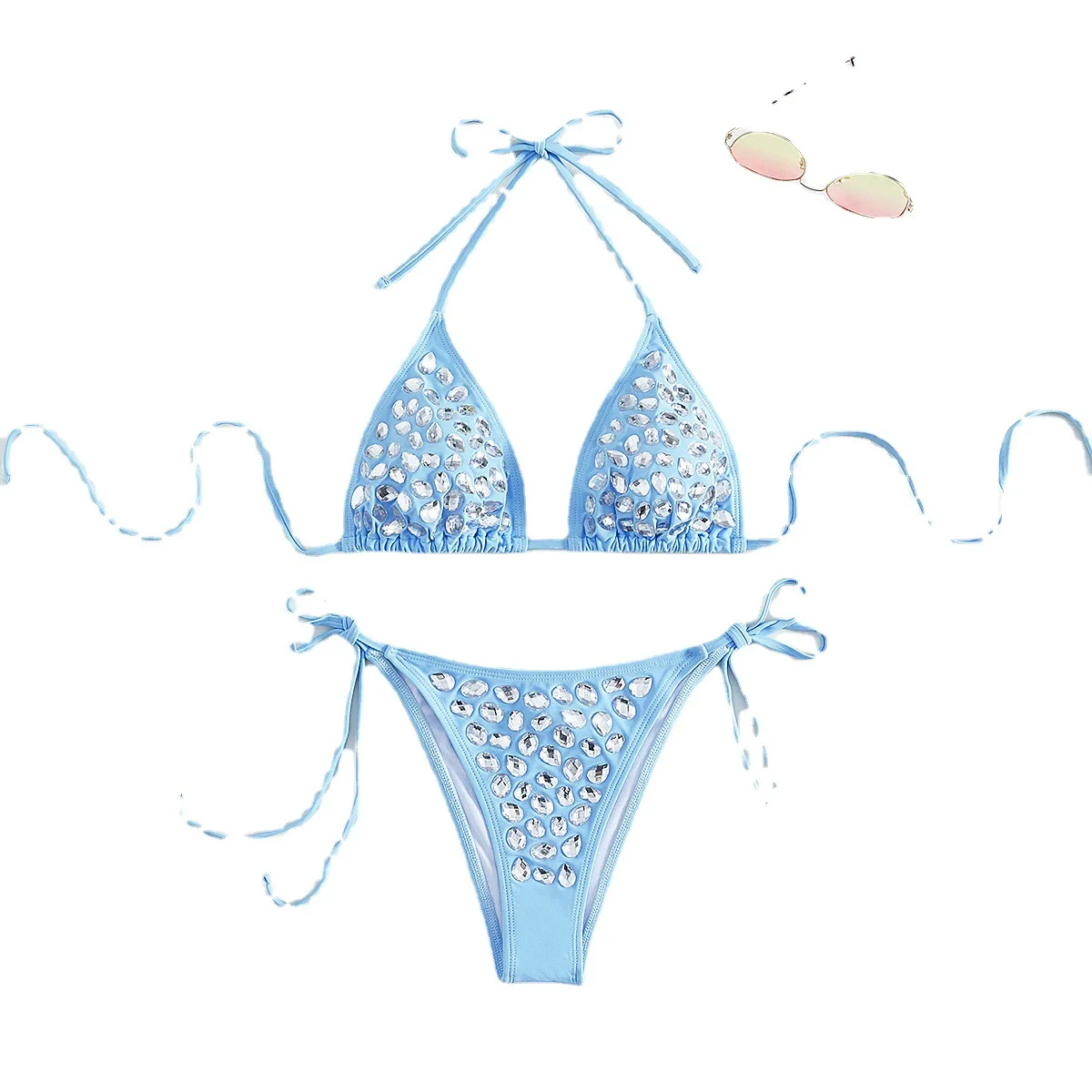 Recycled Manufacturing Company Biquinis Bikini & Beach Wear Maillot De Bain Halter Rhinestone Swimsuit And Swimwear 2024