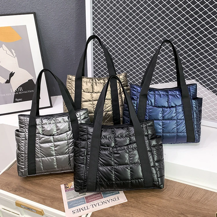 Guangzhou Women Large Capacity Quilted Padding Tote Bag Puffy Puffer Padded Handbags Nylon Shoulder Purse Casual Laptop Bag