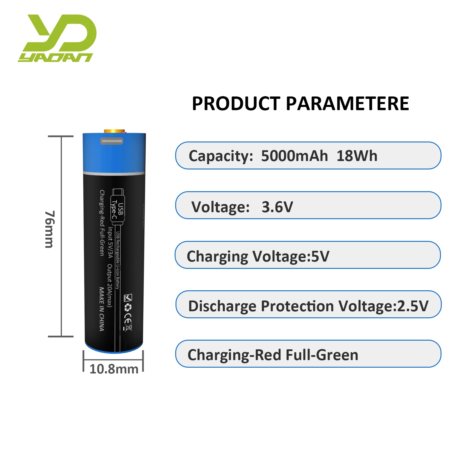 OEM 3.7V INR 21700 Battery 4000mAh 4800mAh 5000mAh RC Battery Type-C USB Rechargeable LED Headlamp