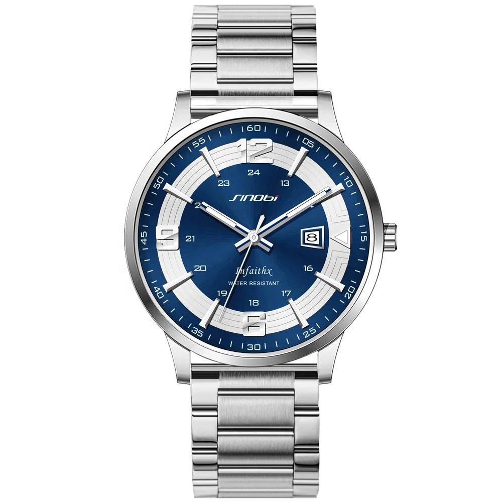  Sinobi Mens Watch with Calendar Design Luxury Luminous hand dial Wristwatches Waterproof Quartz Male Watchs