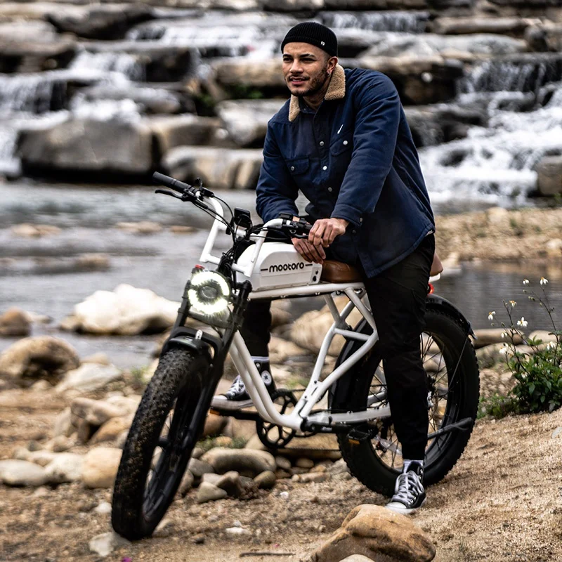 Mootoro 1000W 52V Electric Cafe Racer Mountain Bike Full Dual Suspension Bicicleta Electrica Hydraulic Sensor Chopper Bicycle