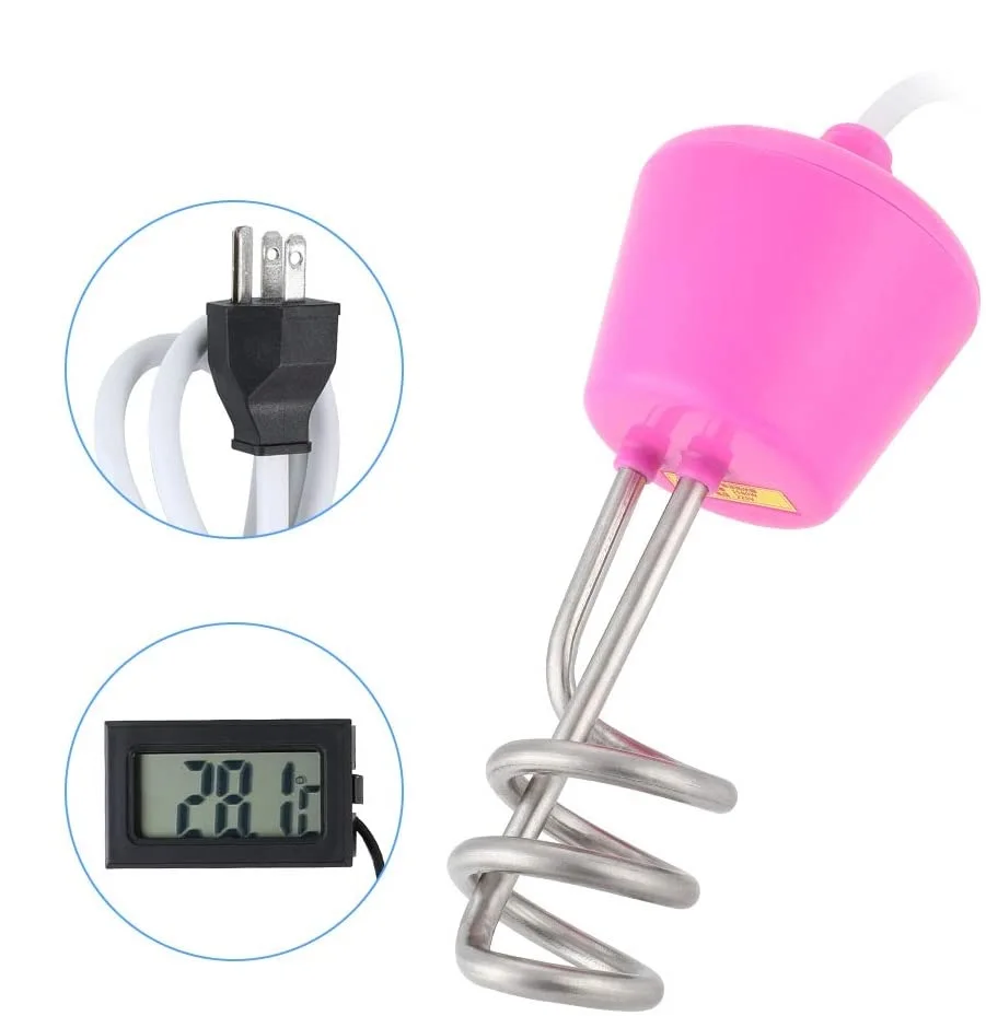 3000W Stainless Spiral Electric Floating Immersion Heater Boiler Auto-Shutoff Water Heating Element with Digital Thermometer