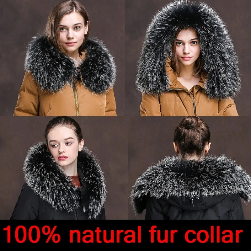 100% Real Fur Collar For Parkas Coats luxury Warm Natural Raccoon Scarf Women Large Scarves Male Jackets coat