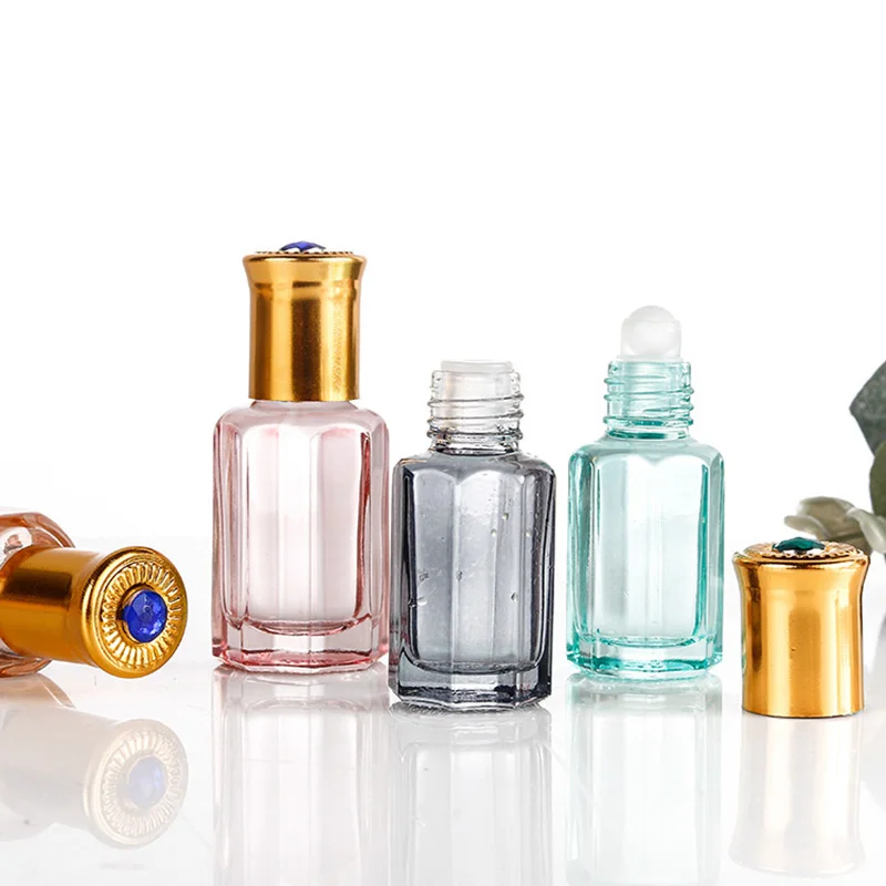 3ML 6ML 12ML Wholesale  Printing Arabic Fancy Attar Oudh Oil Tola Glass Bottle For Oud Oil with Brass  Copper Lid