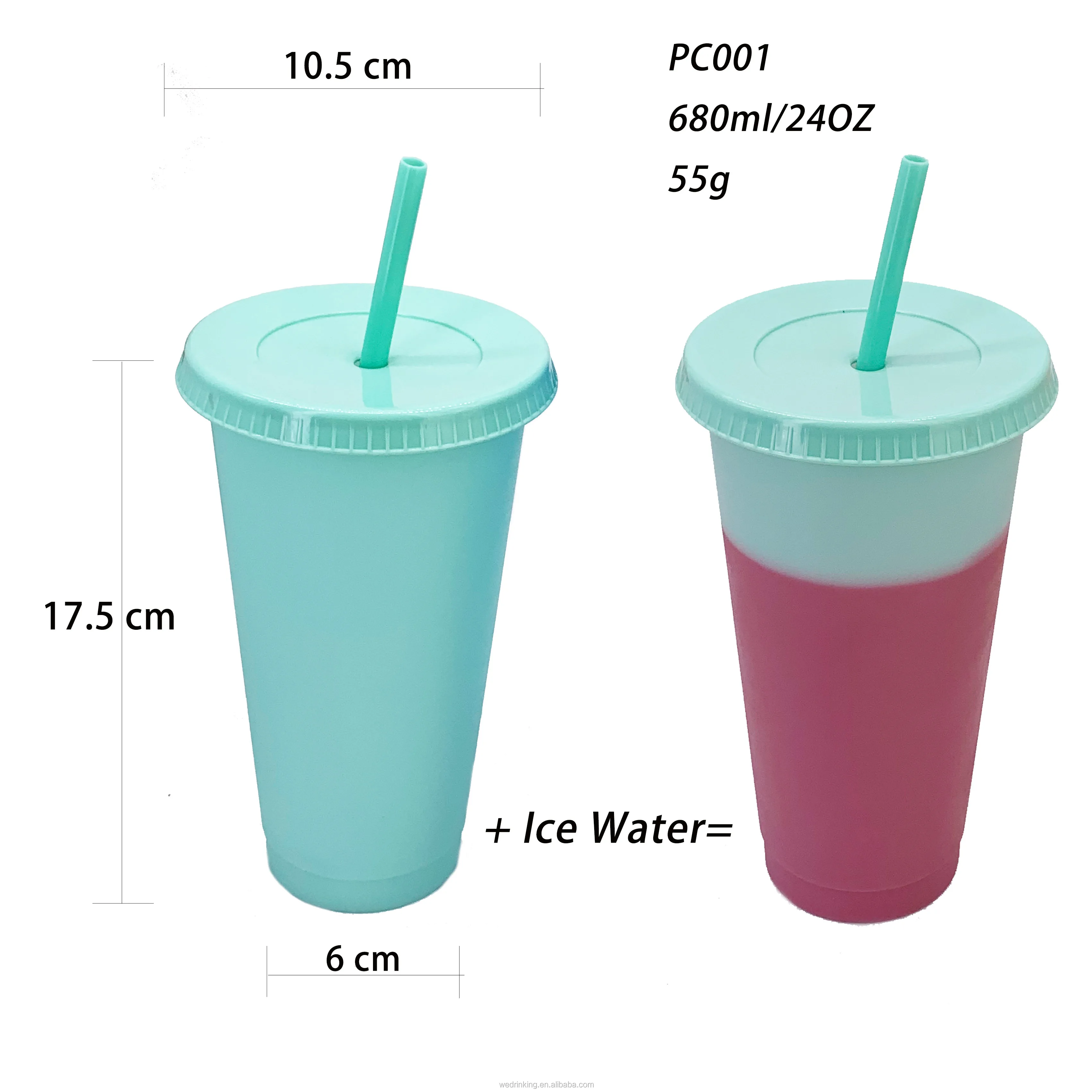 
24OZ 680ml color colour changing reusable cold water coffee cups plastic travel car cups with lids and straws 