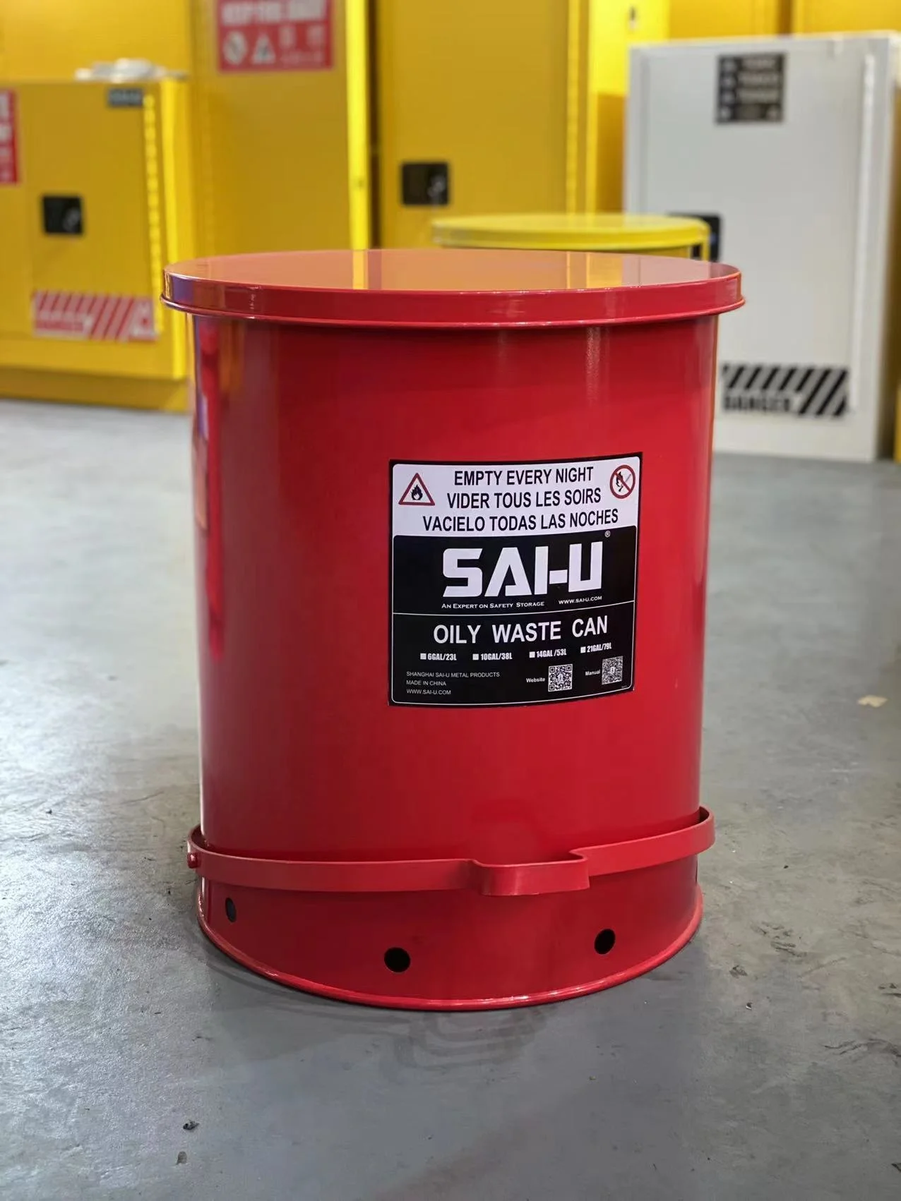 SAI-U OSHA Standard  14G/52.9L Laboratory waste bin Fireproof trash can Oily waste can