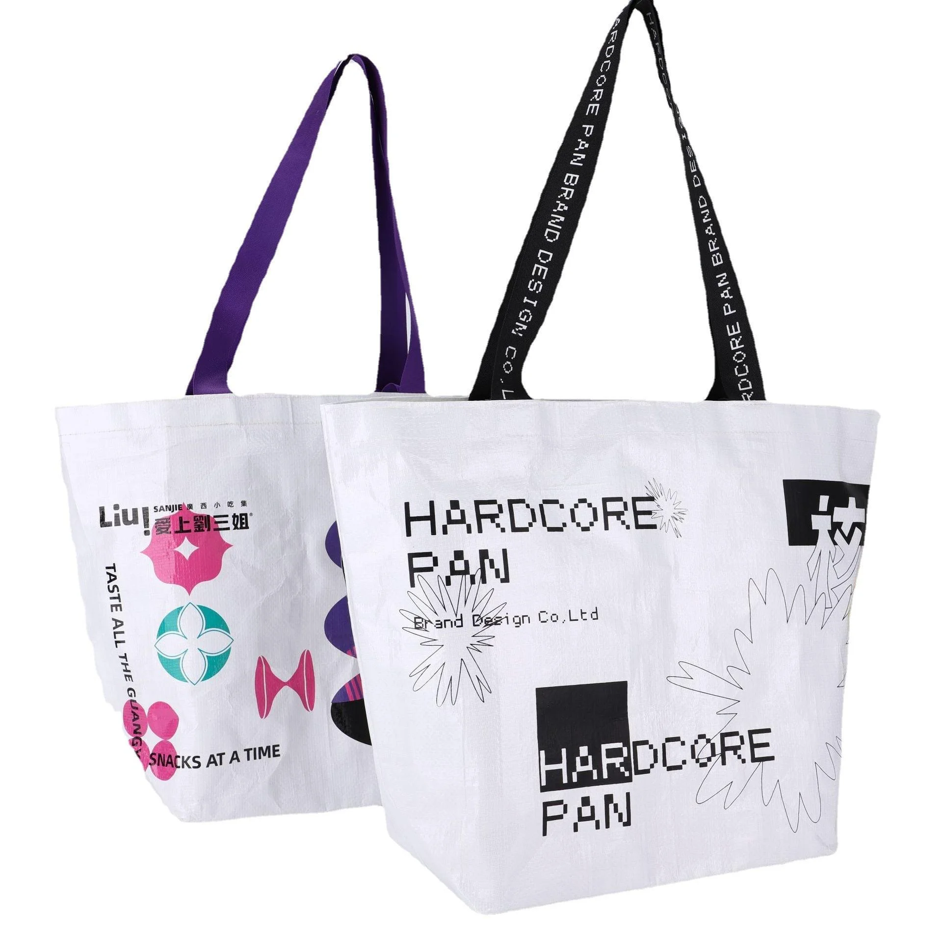 manufacturing custom logo laminated  pp woven bag with inner liner punched hole handle