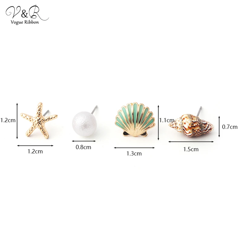 V&R Fashion Jewelry Gold Plated Ocean Conch Sea Shell Starfish Pearl Stud Earrings For Women