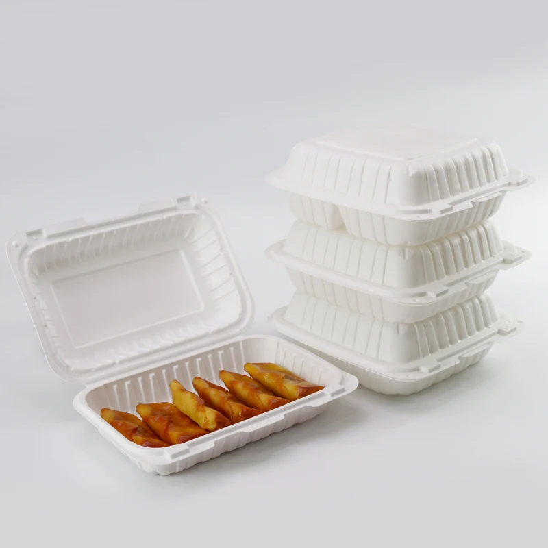 9x9 inch 3 Compartments Meal Freezer Biodegradable Container With lids For Food To Go Plastic Takeaway Lunch Box  mfpp clamshell