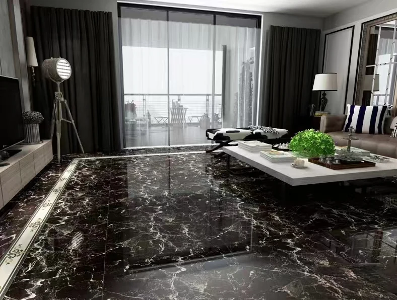 cheap porcelain ceramics tiles 60*60 full polished black porcelain interior 40*40 for floor living room