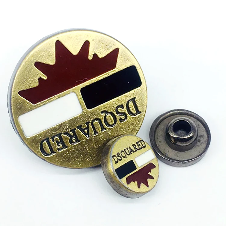 Custom Brand Name Logo Iron Jeans Buttons Antique Copper Denim Jeans Metal Brass Rivet Nut Buttons Shank Metal Button Jean