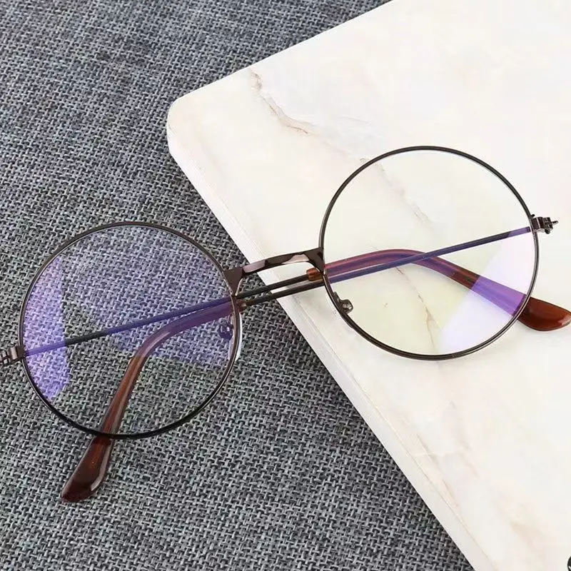 2023 Anti Blue Light Glasses Retro Metal Optical Glasses Round Flat Glasses