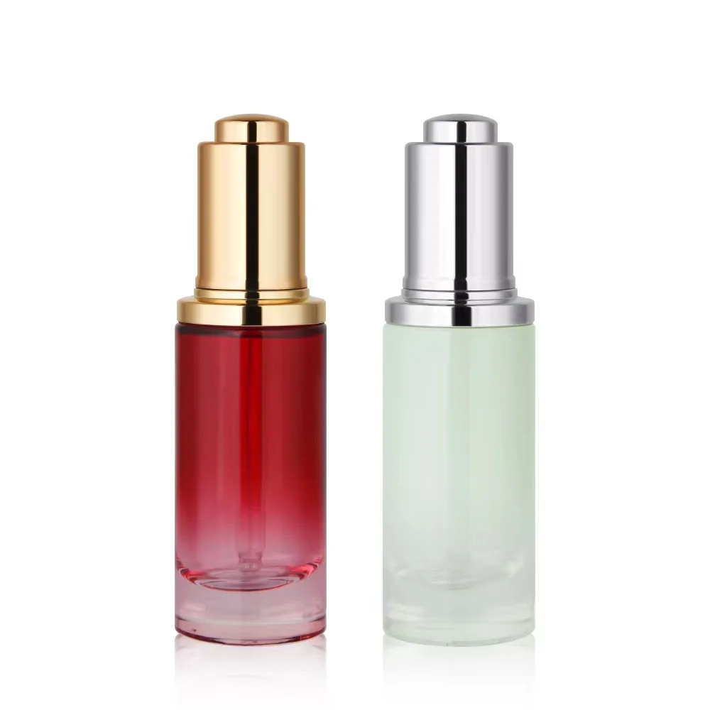 Wholesale round Cosmetic Glass 10ml 20ml 30ml 100 ml  violet blue painted electroplating Glass Dropper Bottles with Dropper