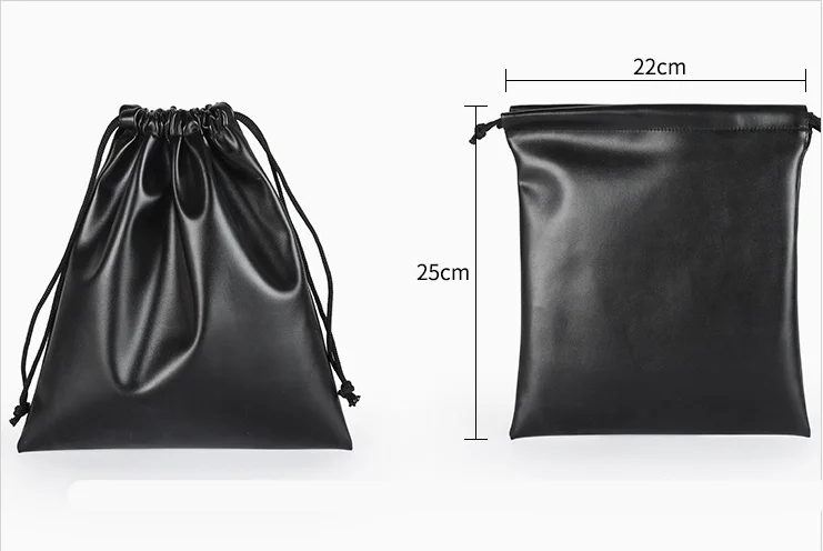 Custom Logo Waterproof Black Pu Leather Drawstring Pouch Bags for Jewelry Pouches Earphone Accessories Storage