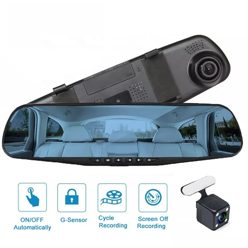 4.3' 2K Dual Camera front and rear DVR dash cam rearview Reverse  G-sensor Mirror 1080P Car Dash Cam Car Black Box for cars