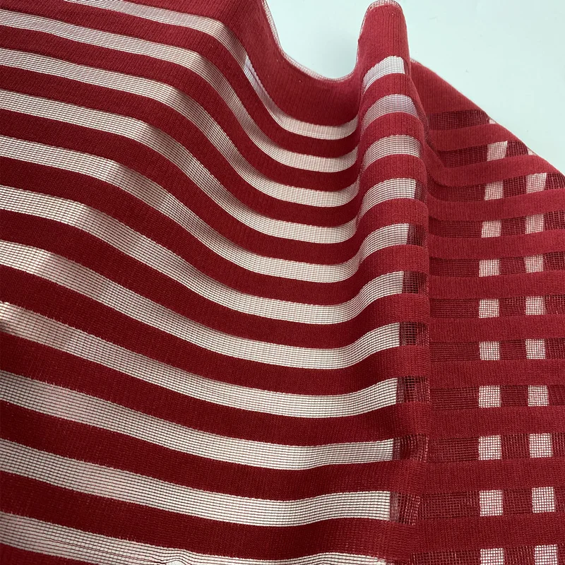 RTS Breathable 100% Polyester 1cm Stripe Mesh Fabric