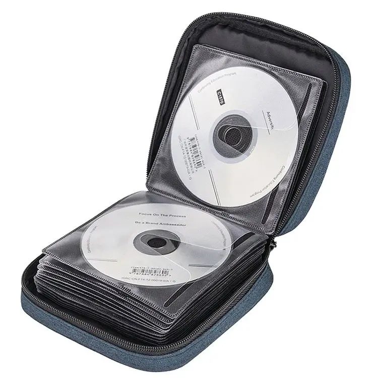 BSCI Factory Customize Logo Size Design CD Case Holder Portable 32 CD/DVD Disc Storage Wallet Organizer Bag for Car